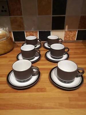 Buy Hornsea England Contrast Vitramic 6 Cups And 6 Saucers Brown & White  • 10£