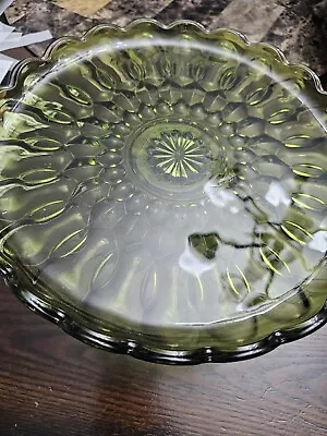 Buy Vintage Mid Century Green Cut Glass Pedestal Cake Stand Tray • 48.65£