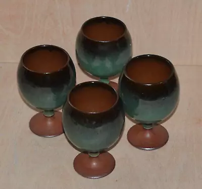 Buy Holkham Norfolk Pottery Goblets Hand Made SET OF 4 Green Brown Lovely Condition • 36.50£