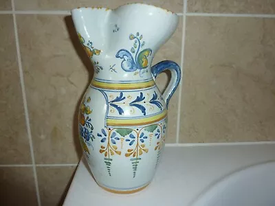 Buy Vintage Italian Art Faience Pottery 25.5cm Pouring Jug With Flower & Leaf Design • 34£