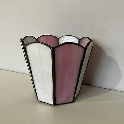 Buy Pink White Stained Glass Tealight Holder Planter Pot CRACKED • 5.61£