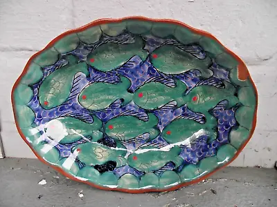 Buy Vtg Hand Crafted & Painted Portuguese Art Pottery Dish Fish Design Incised Mark • 6£