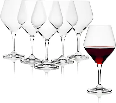 Buy Red Wine Glasses Set Of 6, 13.5 Oz, Modern Elegant, True Czech Lead-Free Durable • 31.29£