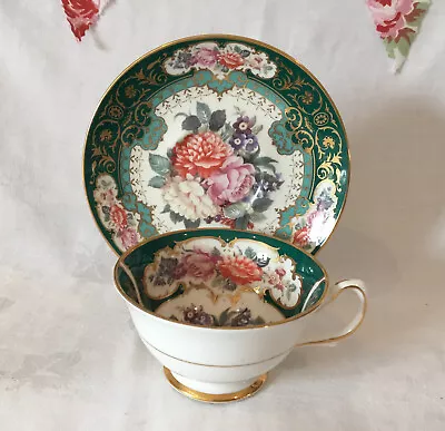 Buy *stunning Duchess The Chatsworth Collection Tea Cup And Saucer Green Gold Pink* • 10.50£