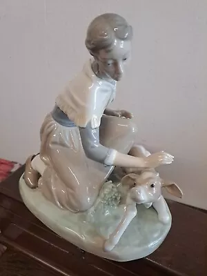 Buy Lladro Figurine  Hand Made In Spain  Woman Caressing A Calf  • 96£