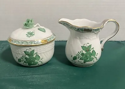 Buy VTG HEREND Creamer And Sugar Bowl Set, Chinese Bouquet Green Gold 1642 & 1662AV • 141.30£