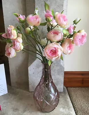 Buy Lovely Vintage Pink Glass Vase With Pink & White Artificial Flowers- 'L@@K' • 2.75£