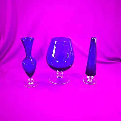 Buy Three Vintage Cobalt Blue Glass Bud Vases • 15£