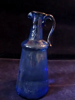 Buy Vintage Hand Blown Cobalt Blue Glass Pitcher Swirled W/ Applied Handle 8 T M22 • 21.81£