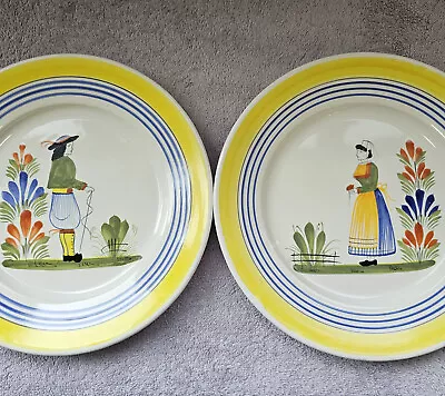 Buy Pair Of  Vintage Henriot Quimper Pottery 10  Plates France Breton Man Woman • 45£