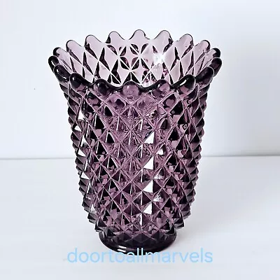 Buy Vintage MCM Imperial Glass Amethyst Vase Diamond Point Sawtooth UV Glow 5.25  • 21.10£