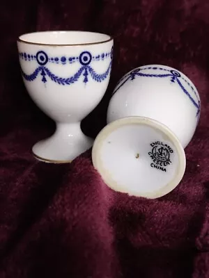 Buy Pair Of Antique George Jones Crescent China Egg Cups - Blue White Swag Gold Trim • 2.99£