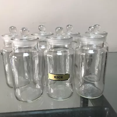 Buy Vintage British Made 8” 20cm Ground Glass Stopper Glass Storage Sweet Jar X 7 • 55£