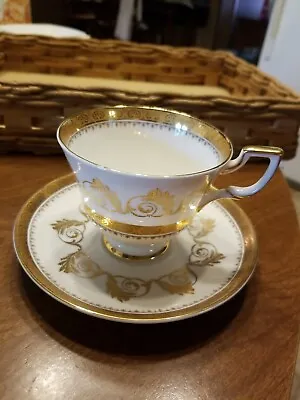 Buy ROYAL TUSCAN CUP & SAUCER D2655 FINE BONE CHINA Gold Trim/Leaves Made In England • 28.81£