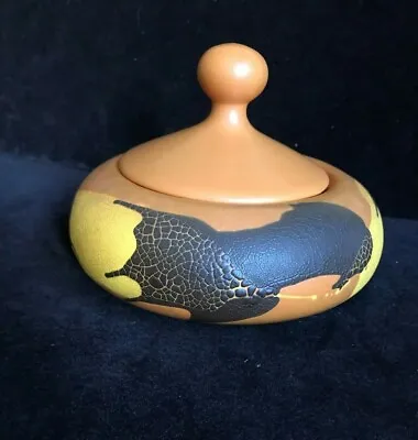 Buy Orange Art Pottery W Brown & Orange Lidded Pot~5.25  High W 7  Diameter • 19.20£