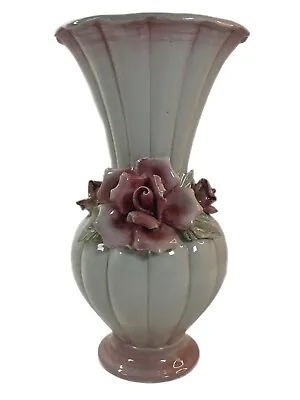 Buy VTG Italian Pink Roses Hand Painted Ceramic Decorative Vase W/Applied Roses READ • 15.33£