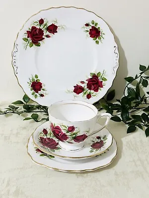 Buy Vintage Colclough Bone China Red Roses Cake Plate And Trio Set • 20£