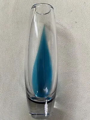 Buy Vintage Swedish? Bullet Torpedo Glass Vase MCM With Blue Splash 12” • 22.77£