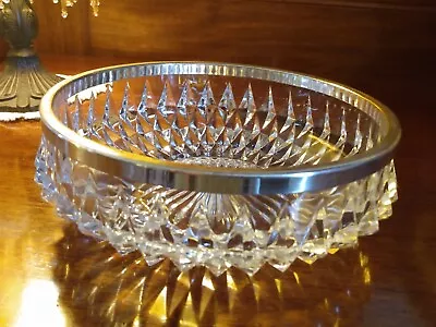Buy Lead Crystal Bowl With Silver Coloured Rim. 18cm Diameter. • 10£