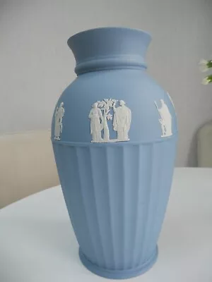 Buy Rare Design - Vintage Wedgwood Jasperware Large 9.5  Blue Ribbed / Fluted Vase • 49.95£