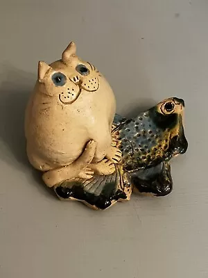 Buy Vintage Studio Pottery Hand Built Fat Cat With Fish Rare Novelty Collectors • 12.99£