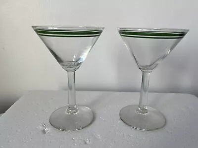 Buy Pair Of Vintage Green Rimmed Cocktail Martini Glasses • 11.99£
