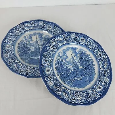 Buy Set 2 Saffordshire Liberty Blue 10  Dinner Plate Independence Hall Made England • 11.38£