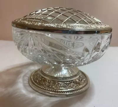Buy Mayell, Rose Bowl, Pedestal Cut Glass  Ep On Zinc Lid Vintage England • 12£