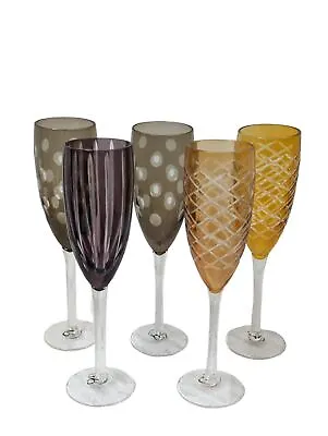 Buy POLS POTTEN 5 Piece Mixed Cut Pattern Coloured Champagne Glasses NEW • 37.40£