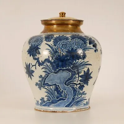 Buy Antique Delft Vase Covered Jar Chinoiserie 1700 Dutch Blue And White Delftware • 1,460.31£