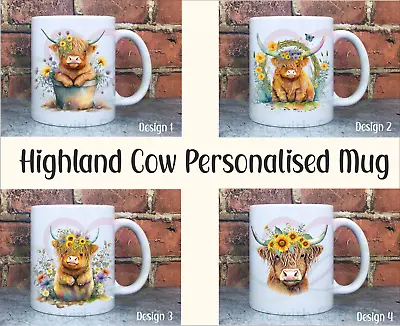 Buy Personalised Highland Cow Coo 11oz Ceramic Mug Cup Including Name / Message Gift • 9.99£