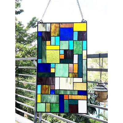 Buy 23 X13  Tiffany Style Multi Mixed Block Stained Glass Window Hanging Panel • 108.19£