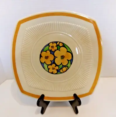 Buy Antique Ridgways Hand Painted Bedford Ware Square Plate Yellow Flowers • 15.09£