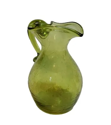 Buy Vintage Green Crackle Glass Vase Pitcher Hand Blown MCM Decor  5.25  • 19.29£