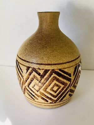 Buy MCM Vase Pottery Craft USA Stoneware Robert Maxwell 6” Tall Brown Tan Geometric • 23.98£