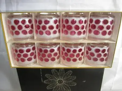 Buy Retro Set Of Eight (8) Libby Cranberry Concord Polka Dot Glass Tumblers (Boxed) • 34.99£