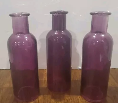 Buy Vintage Apothecary Jar Purple Amethyst Glass Vase Bottle 6.5 In Set Of 3 Violet • 28.41£