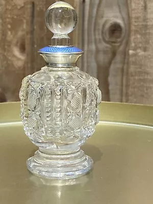 Buy Edwardian Cut Glass Perfume Bottle With Sterling Silver And Blue Enamel Neck • 59.99£