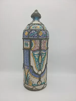 Buy Vintage Morocco Mediterranean Vase Chain Wrapped Lined Filigree Moroccan Pottery • 332.06£