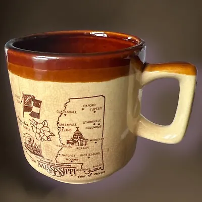 Buy VTG  Mississippi Stoneware Coffee Mug State Flag Flower Steamboat Jackson 1970s • 17.25£