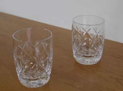 Buy 2 X Small Vintage Barrel Shape Hand Cut Crystal Whisky Tumbler Glasses  8cm Tall • 10.95£