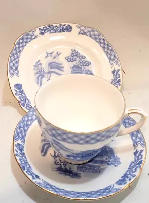 Buy Duchess Light Blue & White Bone China Willow Cup Saucer Plate Trio • 10£