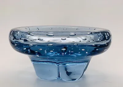 Buy Whitefriars Footed Controlled Bubbles Molar Glass Bowl In Sapphire Blue • 35£
