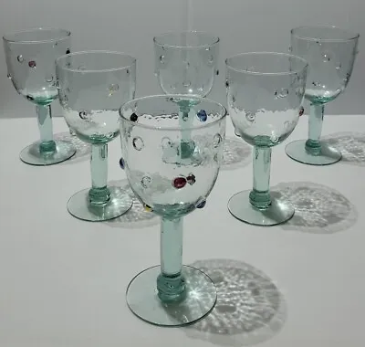 Buy 6 Pcs Unique Retro Crackle Wine Glasses Vtg Goblets With Colorful Pop Up Dots 7  • 95.55£