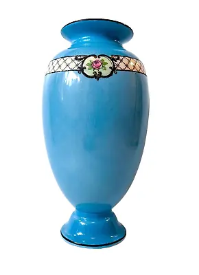 Buy BEAUTIFUL VINTAGE TURQUOISE BLUE VASE WITH ROSE - CROWNFORD WARE - 1930s - VGC • 25£