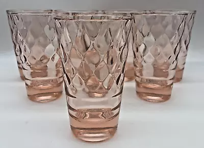 Buy 8 Vintage Rare Pink Depression Glass Ribbed Optic 5  Glasses Tumblers Diamond • 90.13£