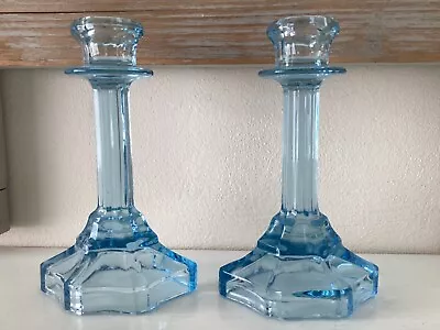 Buy Pair Of Blue Glass Candlesticks, Holders, Nice Shape, Vintage • 12.99£