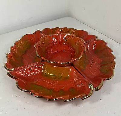 Buy Vintage USA California Pottery #814 Orange Green Leaf Dip 5-Pc Bowls Gold 1970s • 23.97£