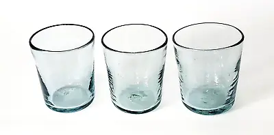 Buy (3) Hand Blown Mexican Lite Blue Clear Heavy Glass Tumblers • 27.44£