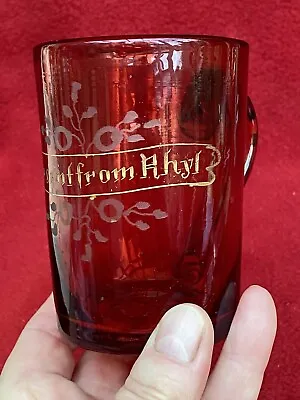 Buy Victorian Cranberry Glass ‘a Present From Rhyl’ North Wales Cup/mug Hand Blown • 9.99£